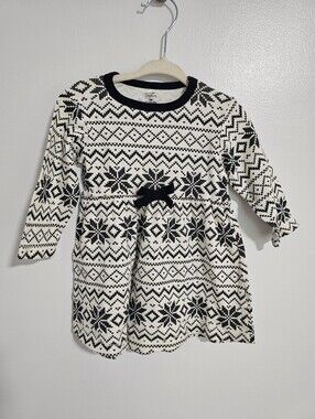 🧸4/20$ Touched By Nature Dress Black And White Snowflake Long Sleeve 18M
